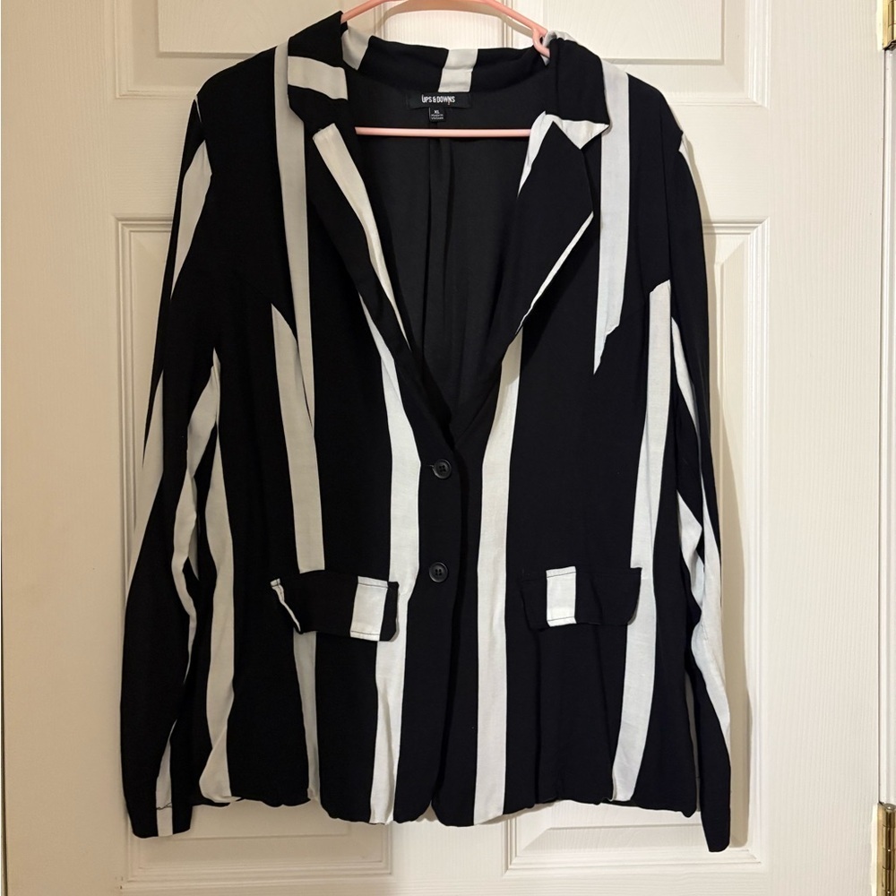 UPS & DOWNS beetlejuice black and white striped lightweight jacket